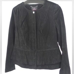 Isaac Mizrahi Live! Soft Suede Overlapping Peplum Jacket Marlin Black